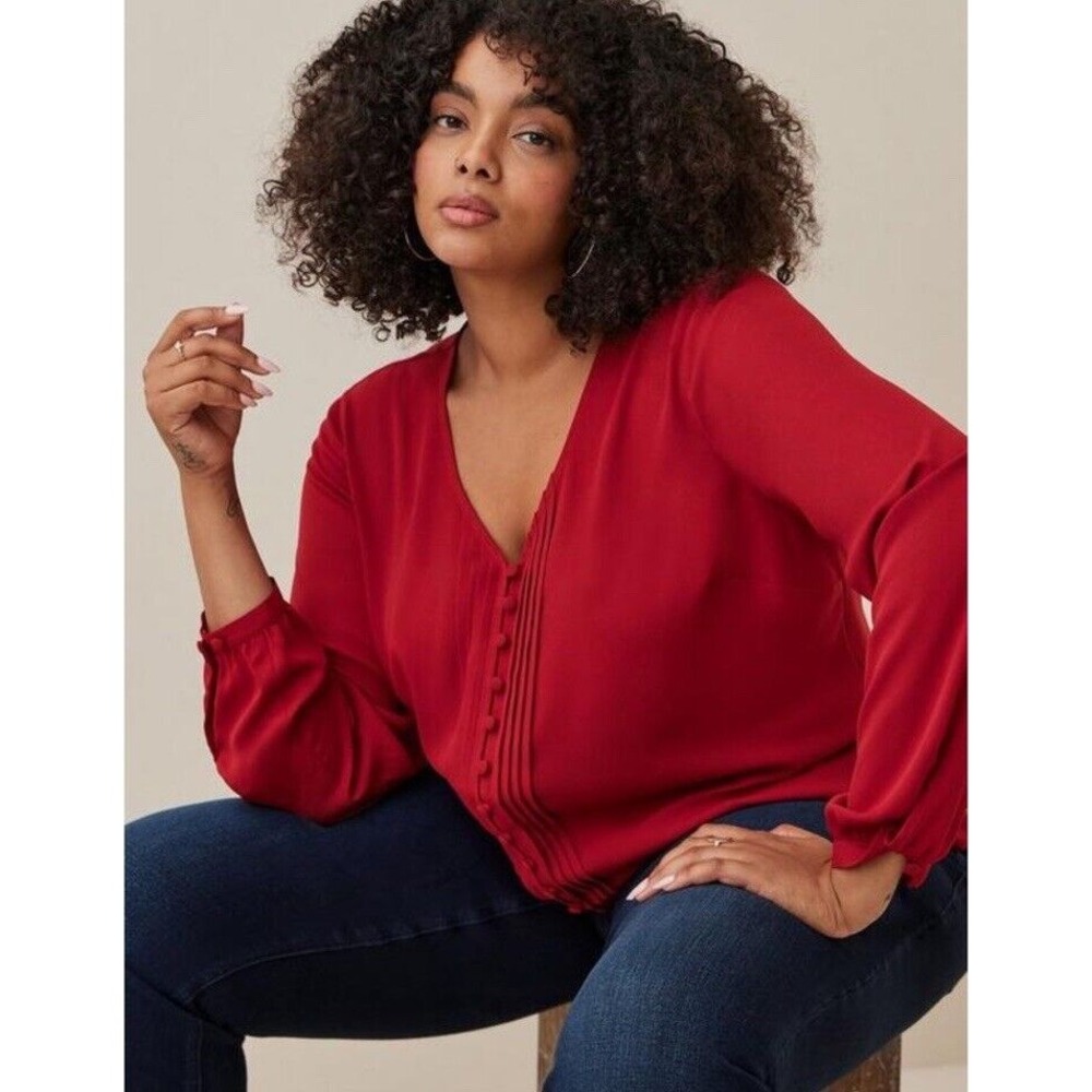 NEW $56 Torrid 4 Georgette Untuck Pleated Blouse Dark Red Womens Plus Size 4X